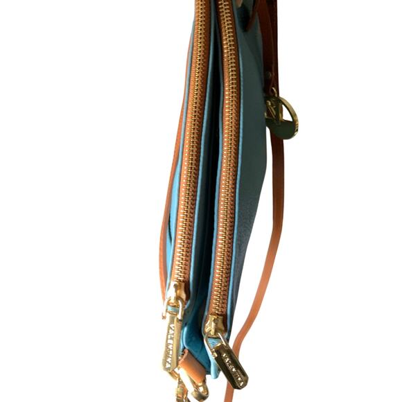 Valentina Italia Light Blue Pebbled Cross Body Bag Purse Genuine Leather - Picture 6 of 11
